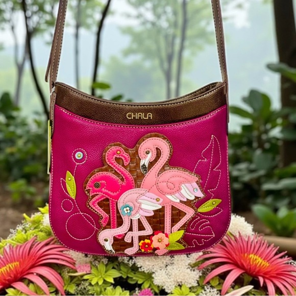Chala Fuchsia Flamingo Vegan Crossbody Shoulder Bag - Picture 1 of 7